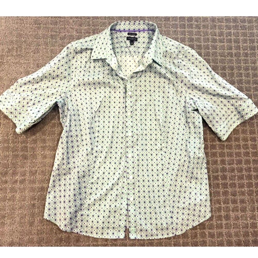Talbot's women's size 16 Mint green purple short sleeve button front shirt